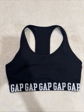 GAP Black Racerback Sports Bra with White Logo Band